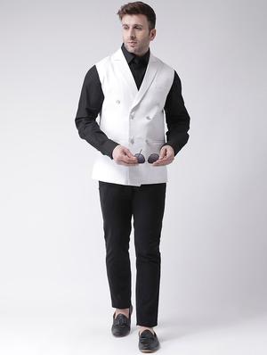 white solid double breasted waist coat - 17425442 - Standard Image - 4