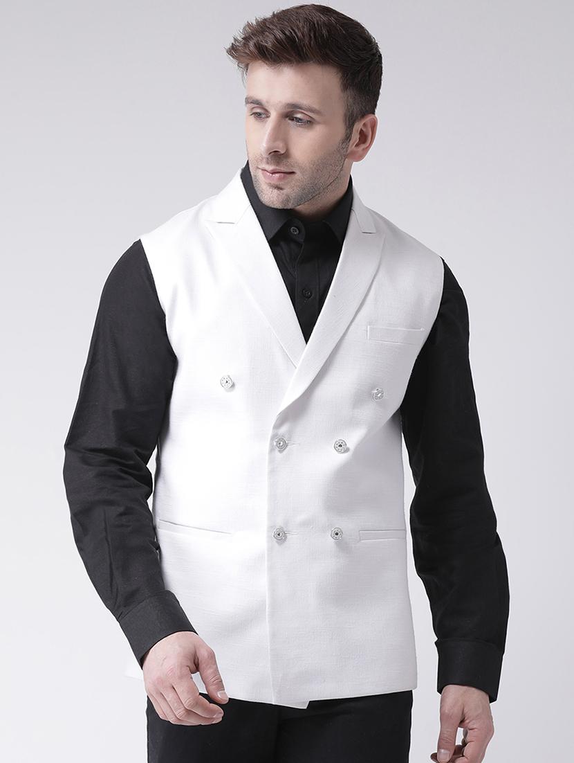 white solid double breasted waist coat - 17425442 - Zoom Image - 1