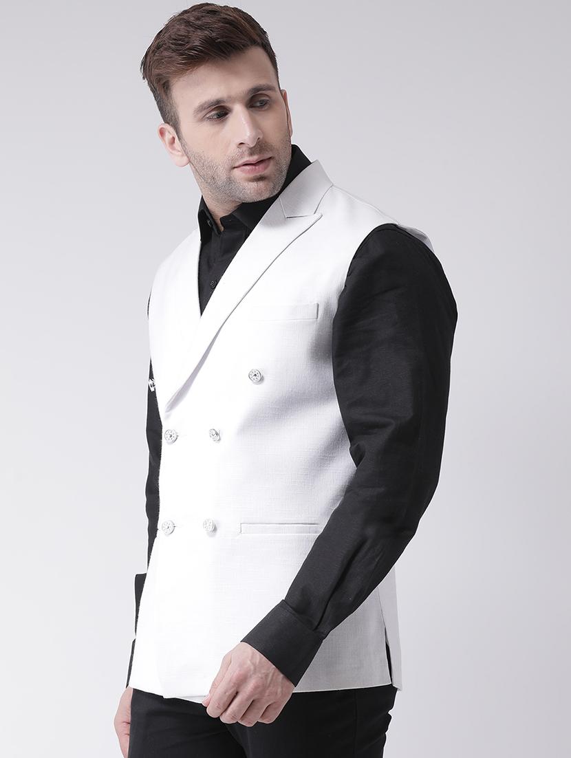 white solid double breasted waist coat - 17425442 - Zoom Image - 2
