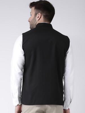 black solid nehru jacket - 17425446 - Standard Image - 3
