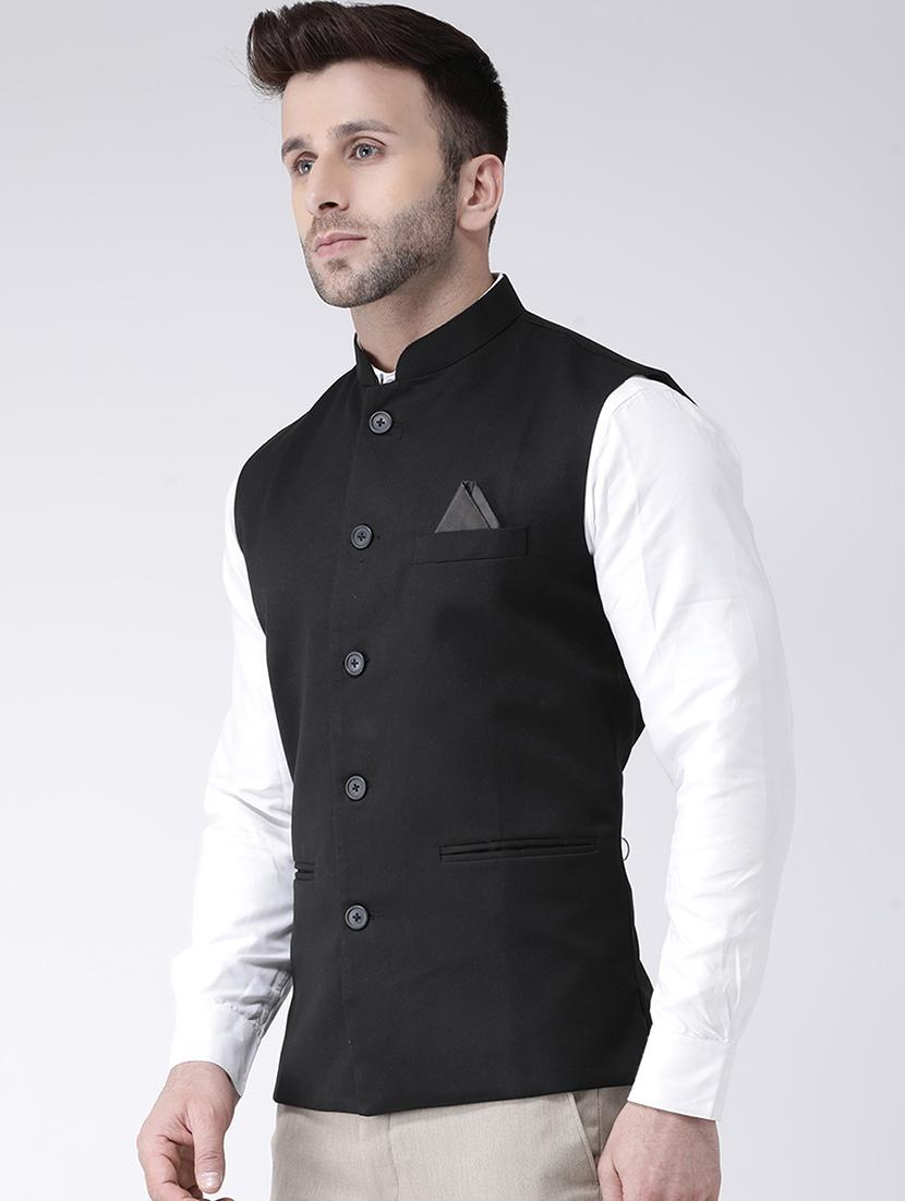 black solid nehru jacket - 17425446 - Zoom Image - 2