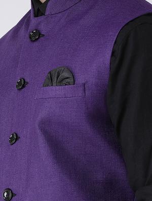 purple solid khaadi nehru jacket - 17425447 - Standard Image - 4