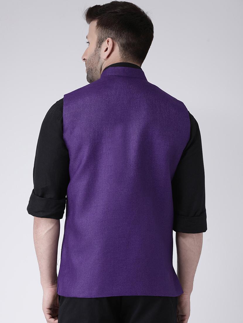 purple solid khaadi nehru jacket - 17425447 - Zoom Image - 3