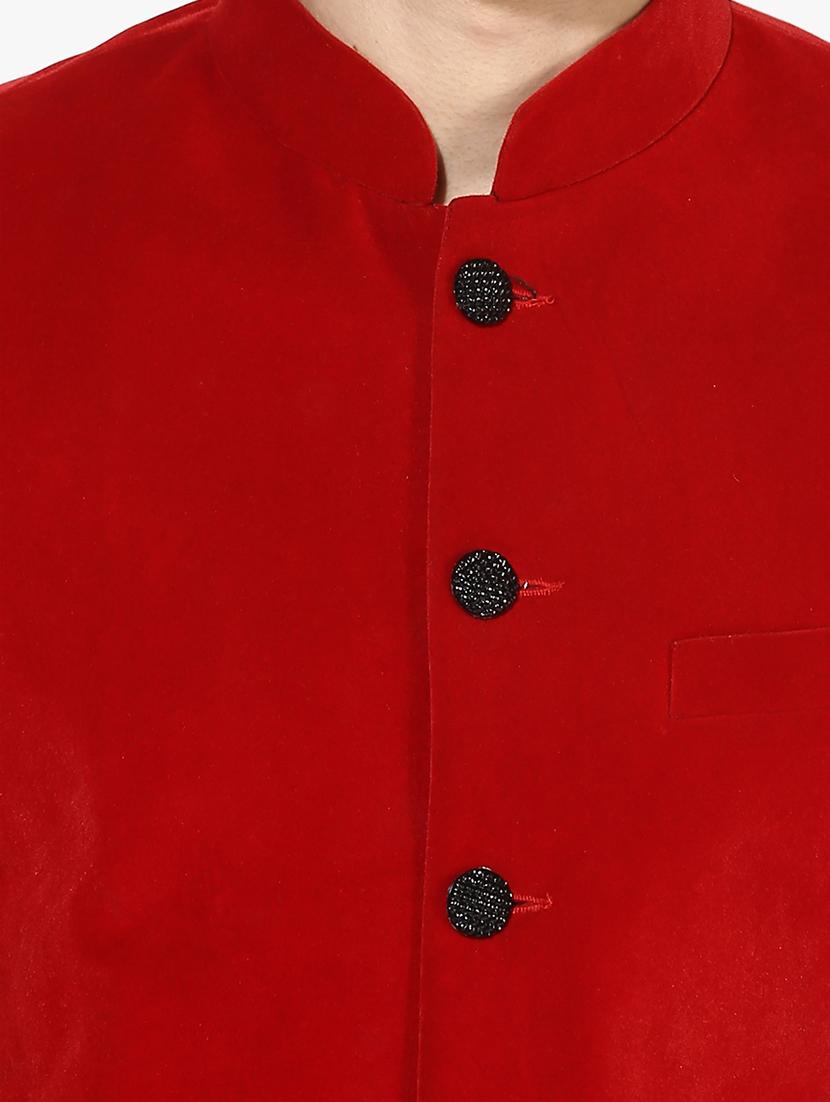 red solid velvet bandhgala casual blazer - 17425455 - Zoom Image - 5