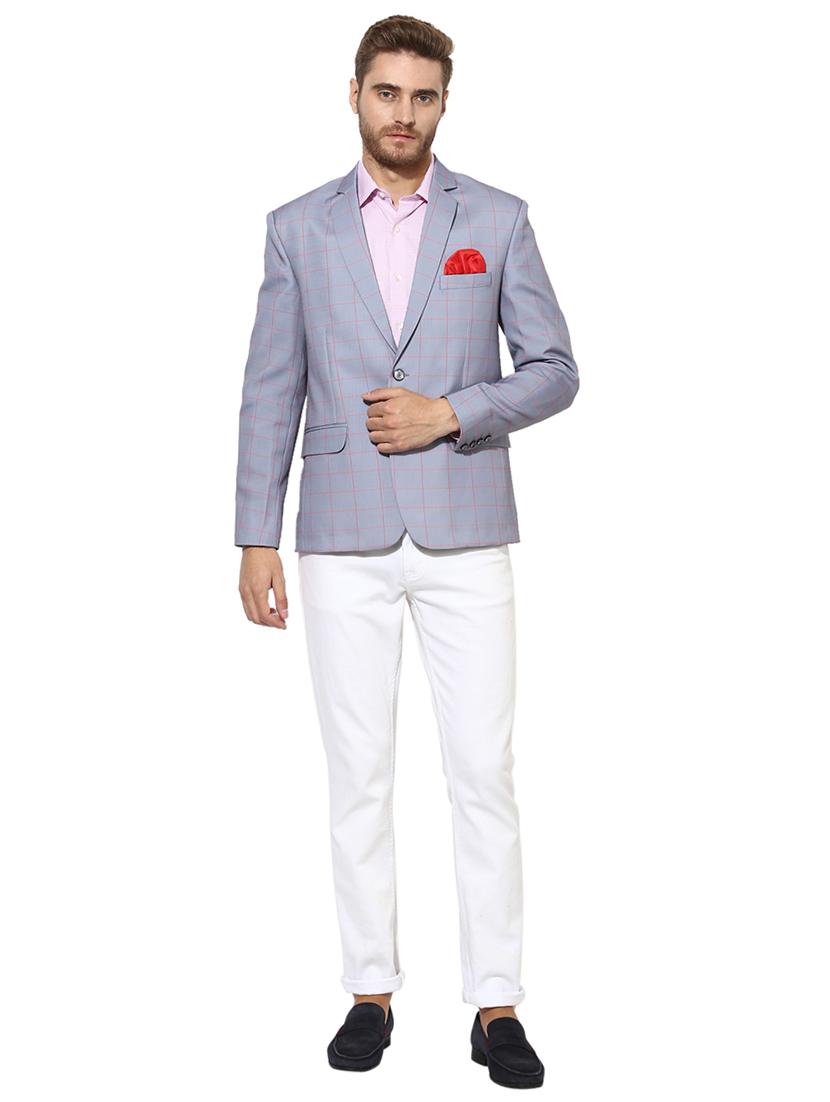 grey checkered silk blend casual blazer - 17425459 - Zoom Image - 4