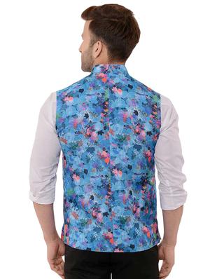 blue floral print nehru jacket - 17425466 - Standard Image - 3