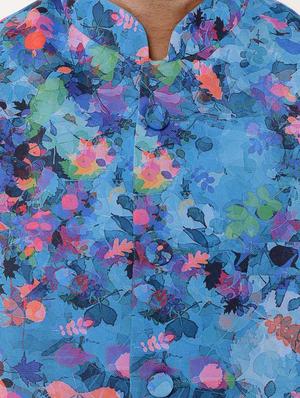 blue floral print nehru jacket - 17425466 - Standard Image - 5