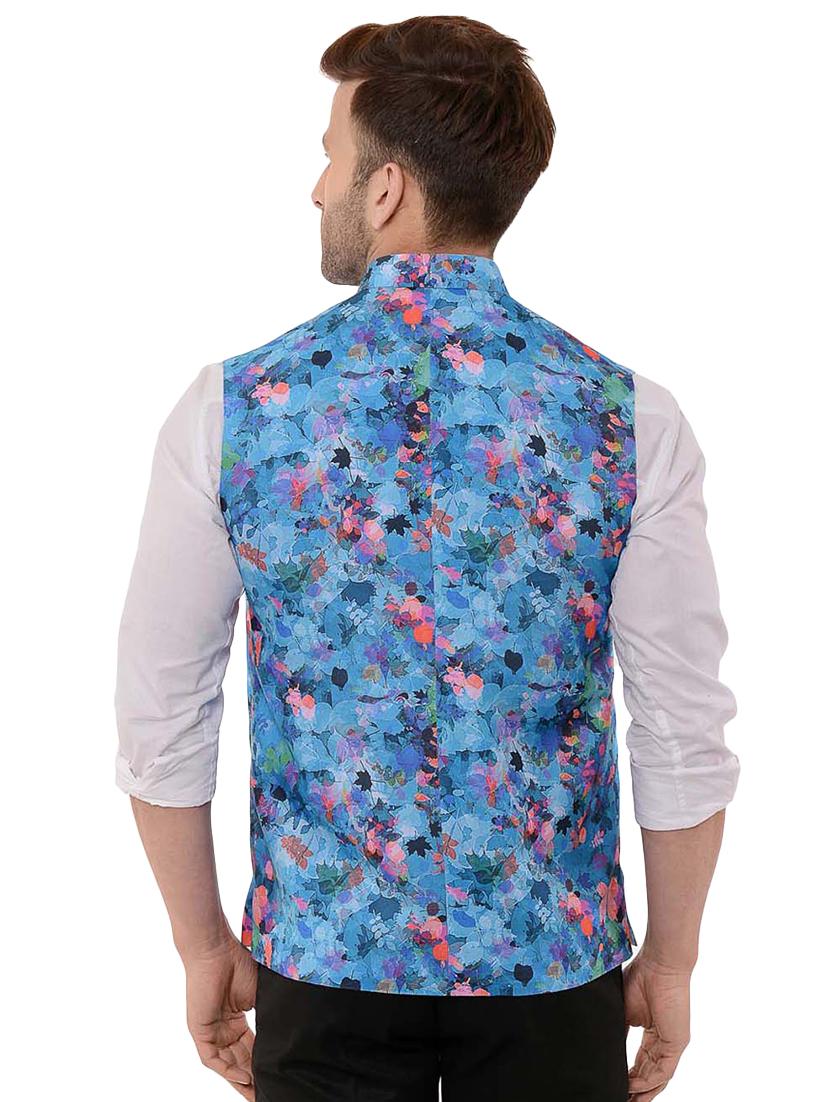 blue floral print nehru jacket - 17425466 - Zoom Image - 3