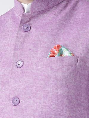 purple solid linen nehru jacket - 17425481 - Standard Image - 5