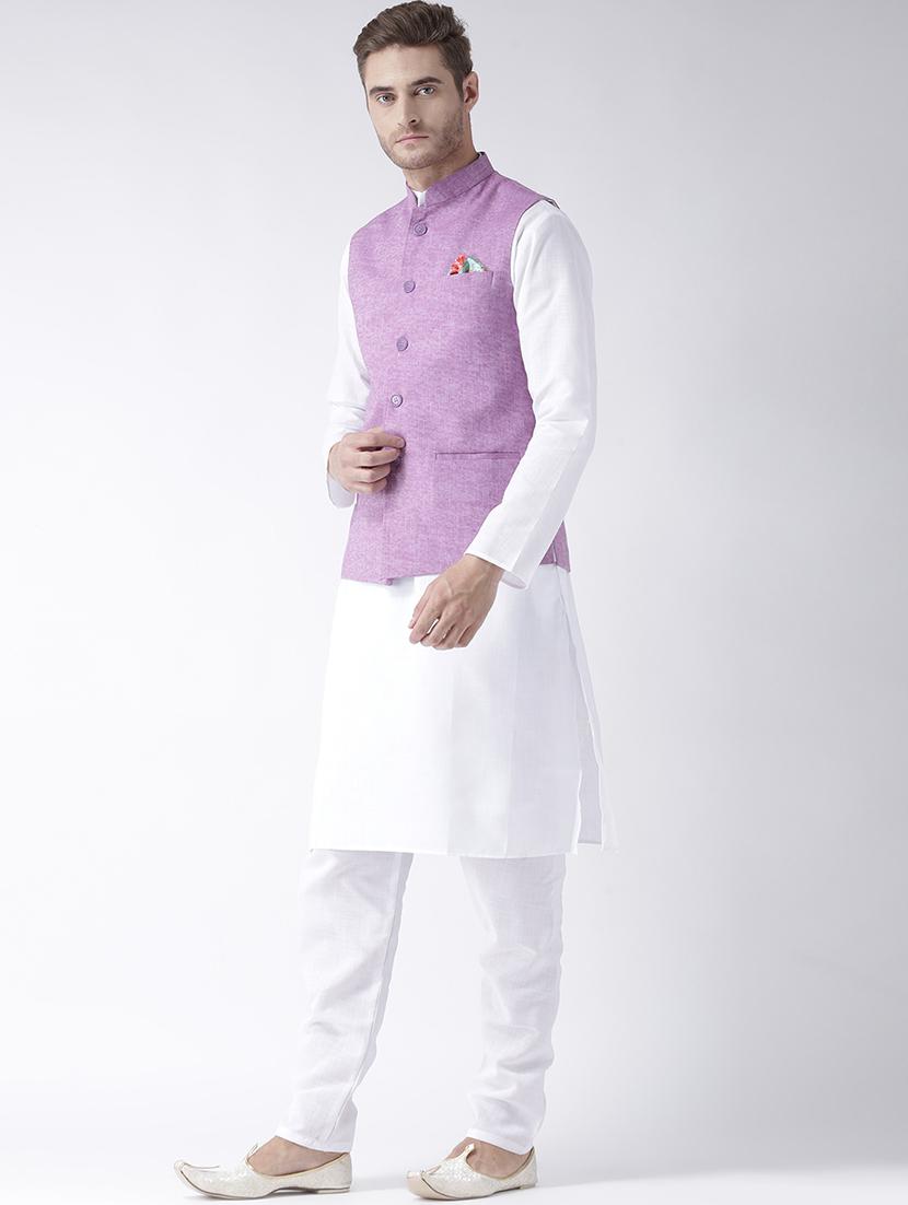 purple solid linen nehru jacket - 17425481 - Zoom Image - 4