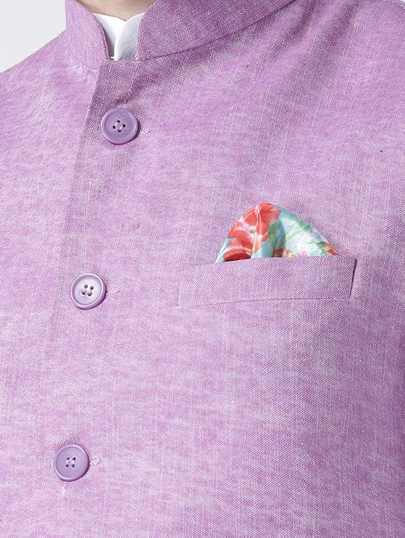 purple solid linen nehru jacket - 17425481 - Zoom Image - 5