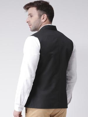 black solid double breasted waist coat - 17425486 - Standard Image - 3