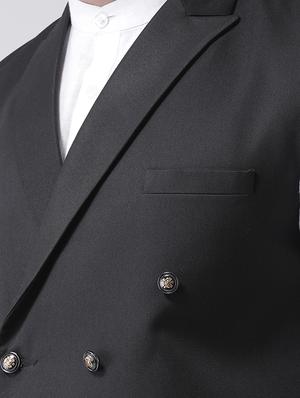 black solid double breasted waist coat - 17425486 - Standard Image - 5