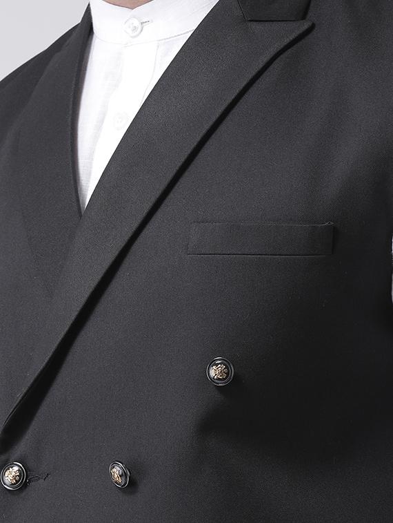 black solid double breasted waist coat - 17425486 - Zoom Image - 5