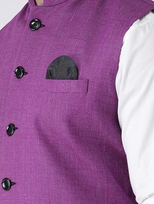 purple solid khaadi nehru jacket - 17425489 - Standard Image - 5