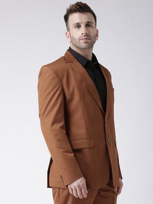 brown solid single breasted casual blazer - 17425495 - Standard Image - 2