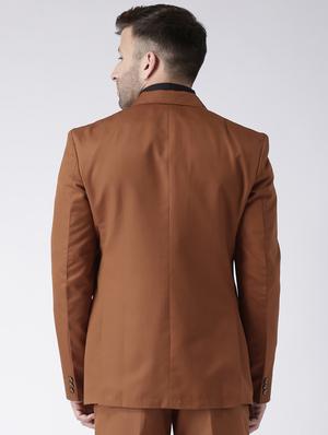 brown solid single breasted casual blazer - 17425495 - Standard Image - 3