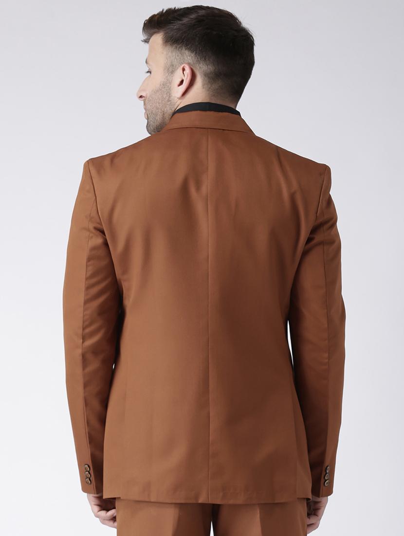 brown solid single breasted casual blazer - 17425495 - Zoom Image - 3