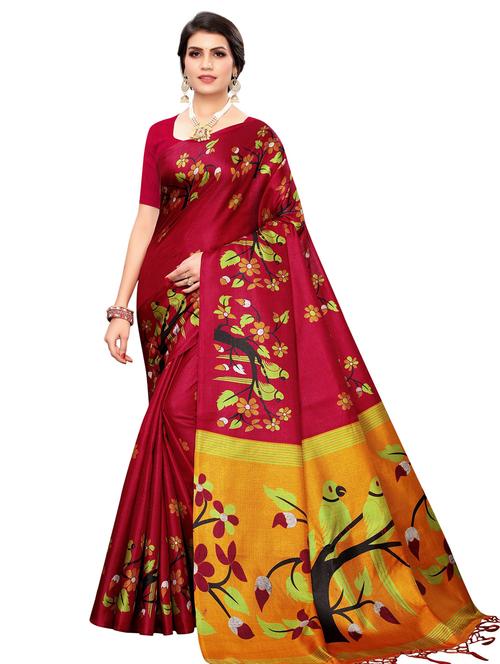 magenta printed saree with blouse - 17425657 - Standard Image - 1