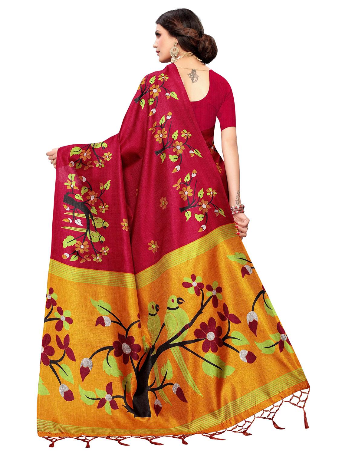magenta printed saree with blouse - 17425657 - Zoom Image - 2
