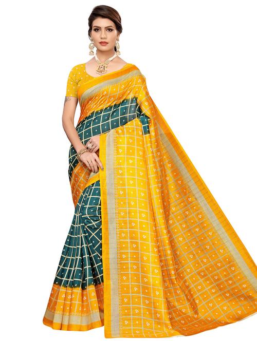 checkered printed saree with blouse - 17425658 - Very Small Image - 1