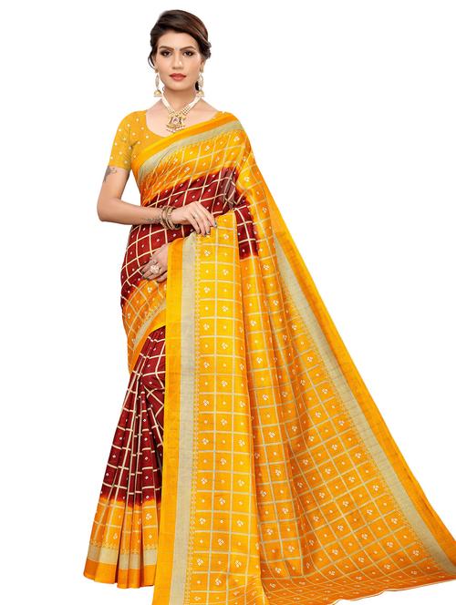 maroon art silk printed saree with blouse - 17425659 - Standard Image - 1