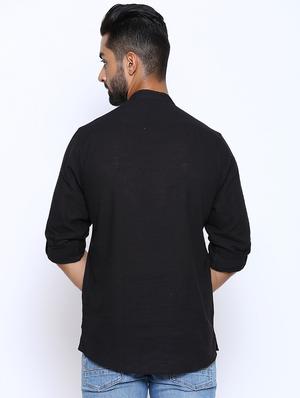 black solid short kurta - 17425726 - Standard Image - 3