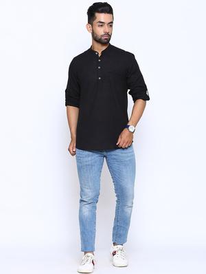 black solid short kurta - 17425726 - Standard Image - 4