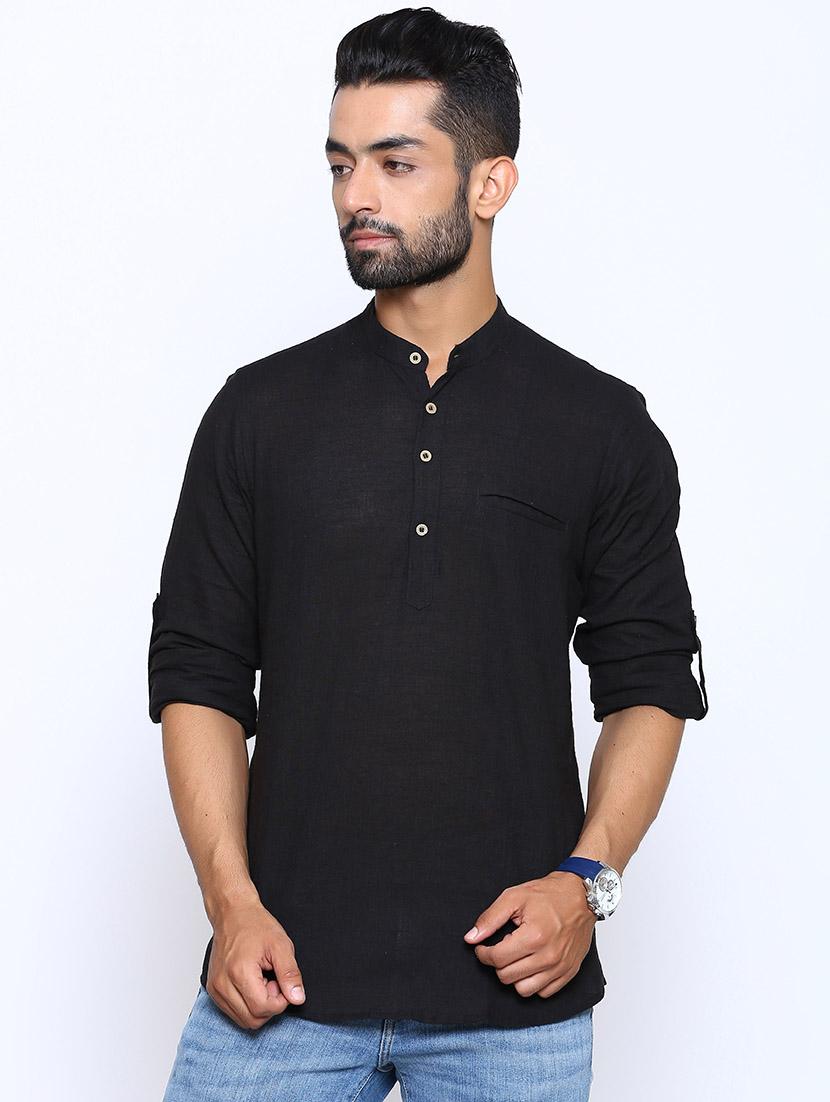 black solid short kurta - 17425726 - Zoom Image - 1