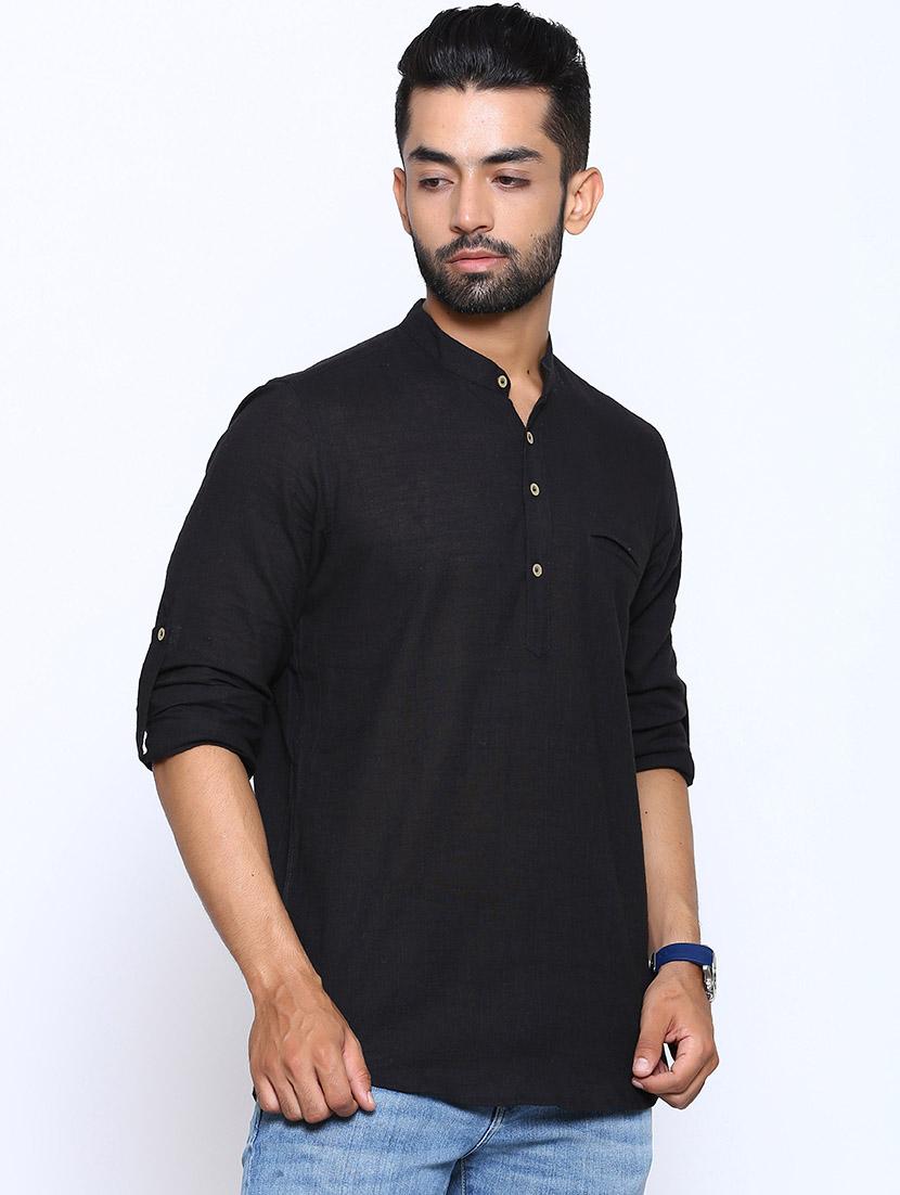black solid short kurta - 17425726 - Zoom Image - 2