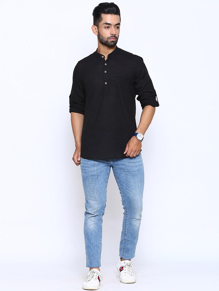 black solid short kurta - 17425726 - Zoom Image - 4