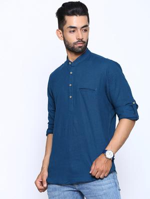 blue solid short kurta - 17425729 - Standard Image - 2