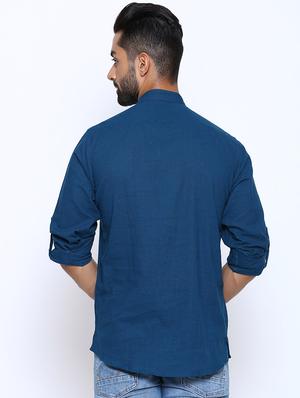 blue solid short kurta - 17425729 - Standard Image - 3