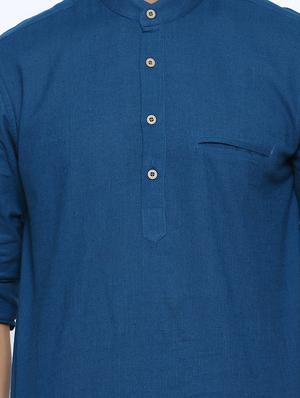 blue solid short kurta - 17425729 - Standard Image - 5