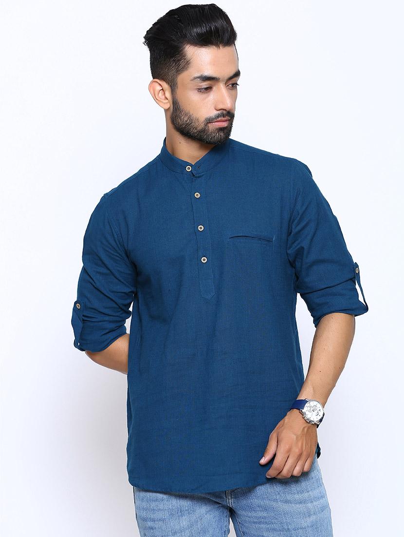 blue solid short kurta - 17425729 - Zoom Image - 1