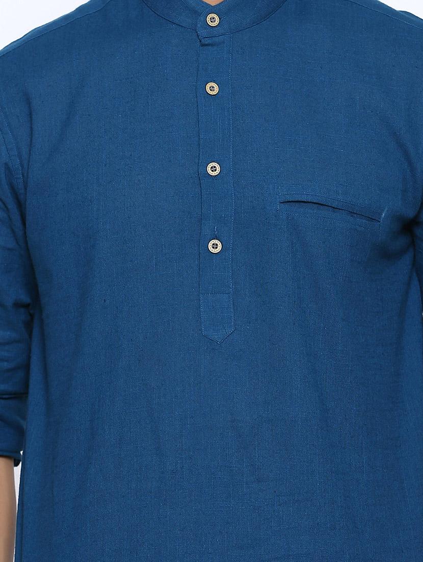 blue solid short kurta - 17425729 - Zoom Image - 5