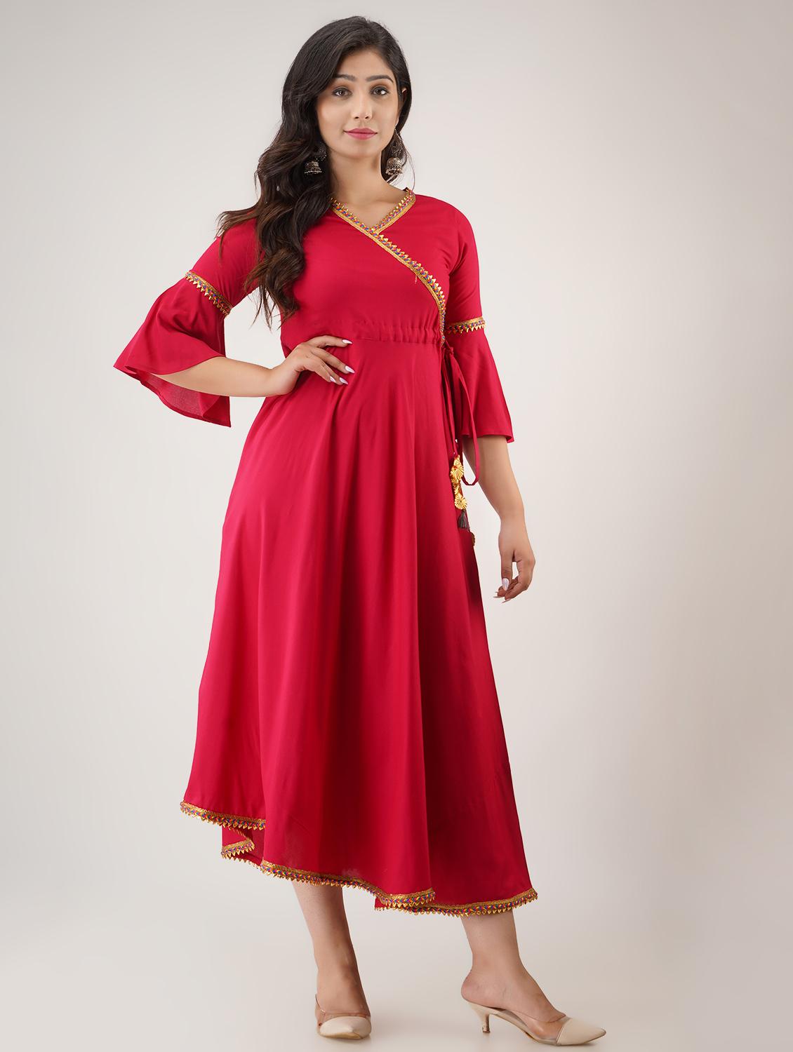 bell sleeves angrakha kurta - 17425913 - Zoom Image - 2