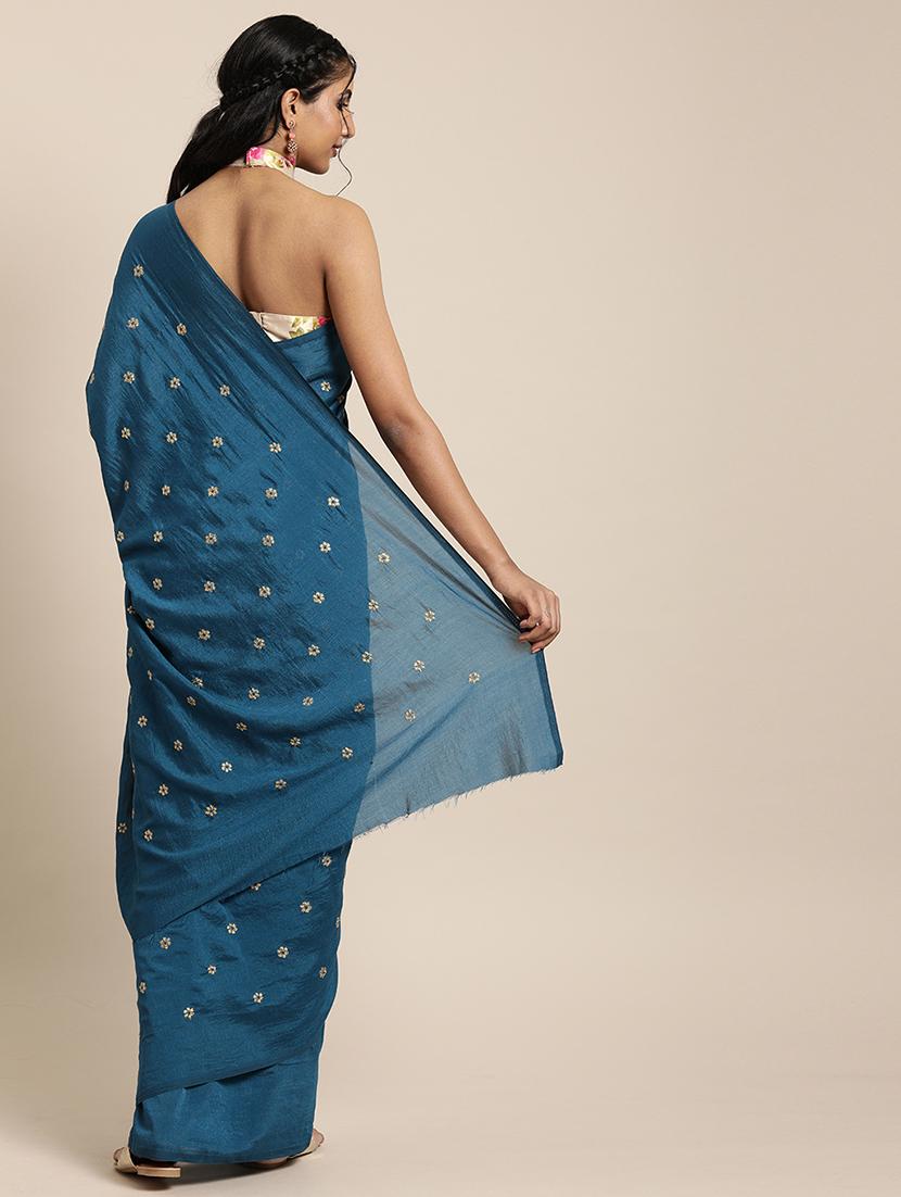 solid embroidered saree with blouse - 17425964 - Zoom Image - 2