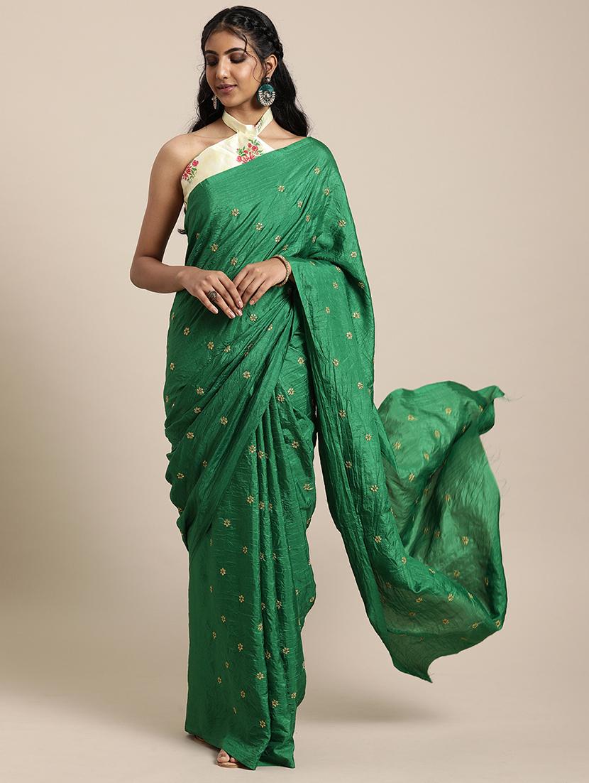 solid embroidered saree with blouse