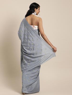 solid embroidered saree with blouse - 17425968 - Standard Image - 2