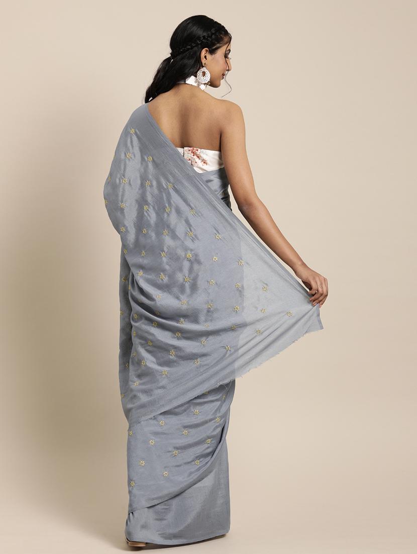 solid embroidered saree with blouse - 17425968 - Zoom Image - 2