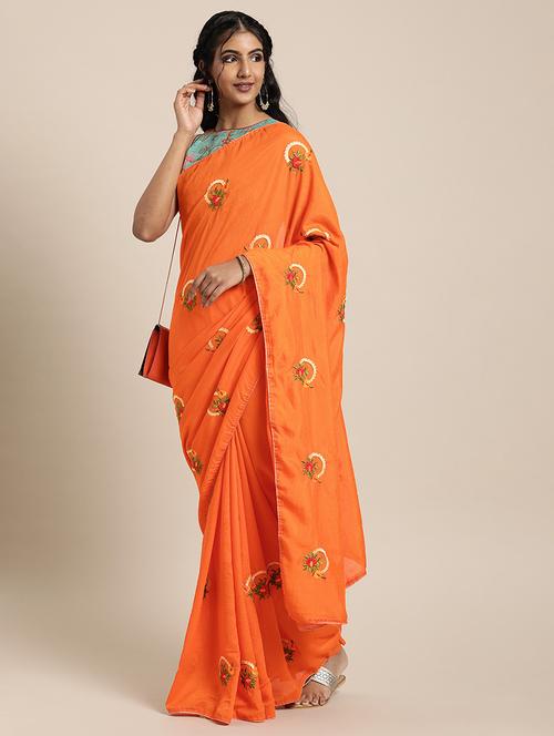 solid embroidered saree with blouse - 17425969 - Standard Image - 1