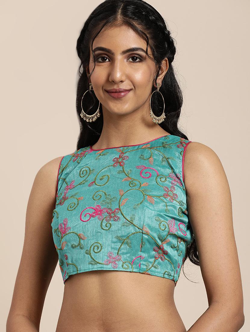 solid embroidered saree with blouse - 17425969 - Zoom Image - 3