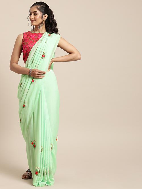 solid embroidered saree with blouse - 17425971 - Standard Image - 1
