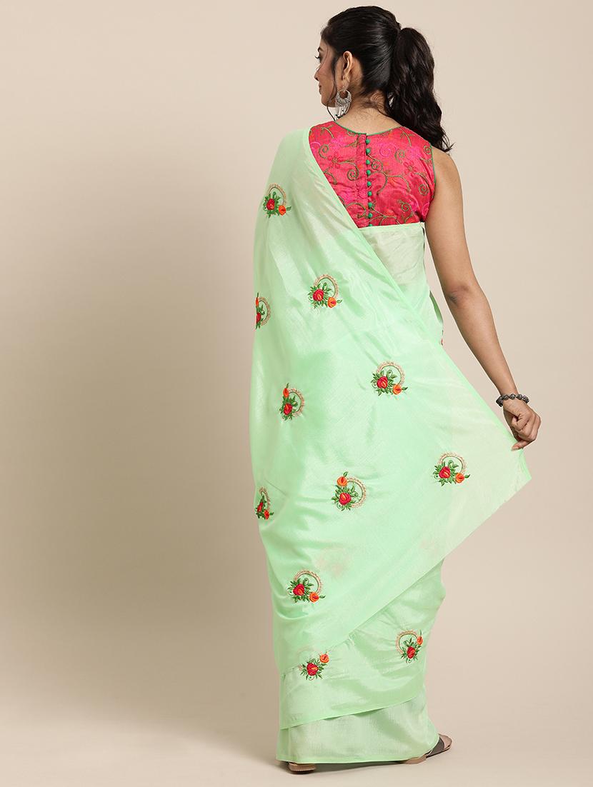 solid embroidered saree with blouse - 17425971 - Zoom Image - 2