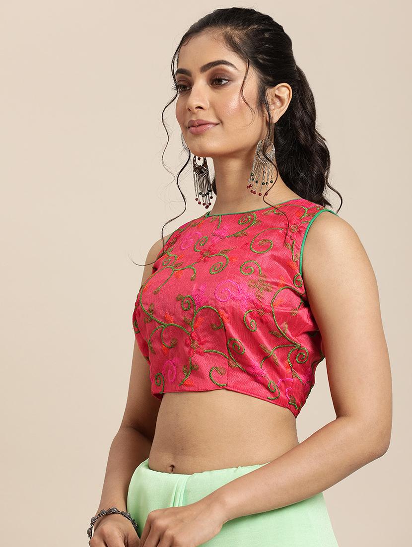 solid embroidered saree with blouse - 17425971 - Zoom Image - 3