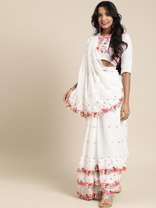 ruffle embroidered saree with blouse - 17425974 - Standard Image - 1
