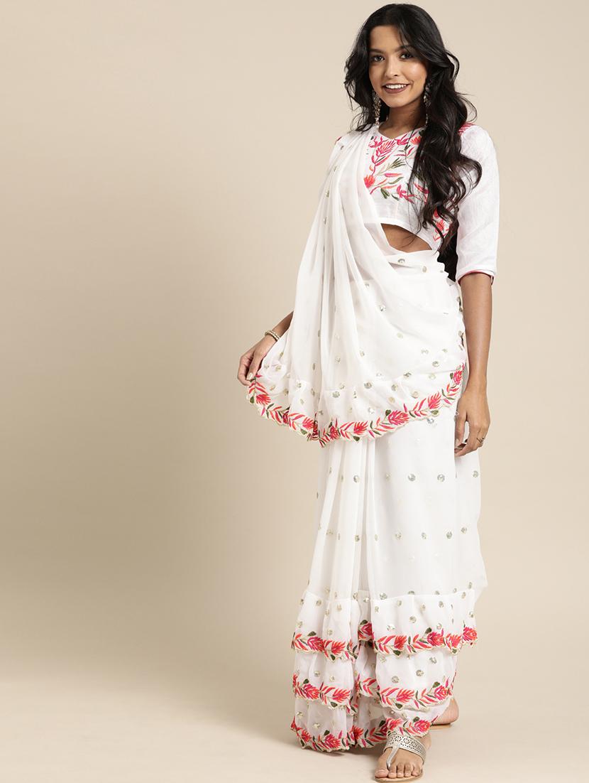 ruffle embroidered saree with blouse - 17425974 - Zoom Image - 1