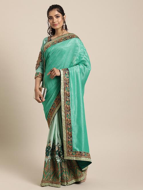 sea green embroidered saree with blouse - 17425981 - Standard Image - 1