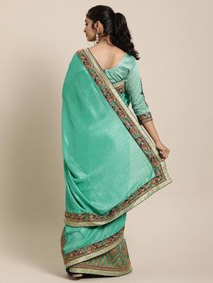 sea green embroidered saree with blouse - 17425981 - Standard Image - 2